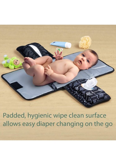 Hangfox Çocuk Bezi Değişim Matı Portable Çok Fonksiyonlu Katlanabilir Su Geçirmez Siyah Çanta Siyah