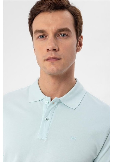 Su Yeşili Slim Armürlü Polo Yaka Tişört Su Yeşili