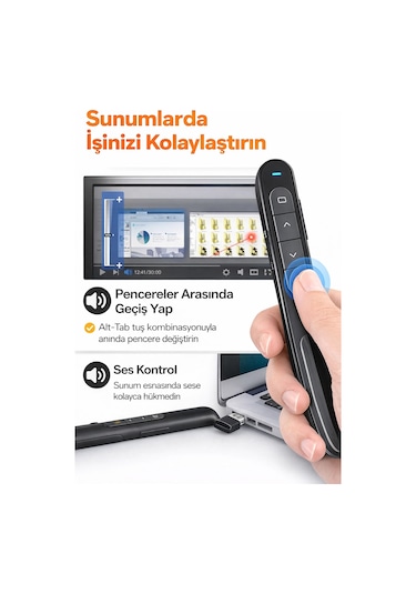 Dailytech Kablosuz Sunum Kumandası Presenter 2.4ghz Usb Powerpoint Clicker Ses Link Kontrol