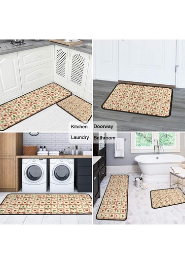 Noel Desenli 2'li Mutfak Matı, Anti-yorgunluk, Yastıklı Ve Kaymaz, Mutfak Ve Ofis İçin Noel Baba Noel Gülü