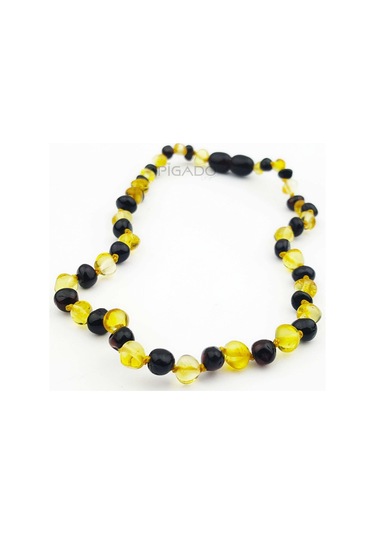 Saatcaddesi Pigado Gerçek Sarı Damla Kehribar Bebek Diş Kolyesi Altın