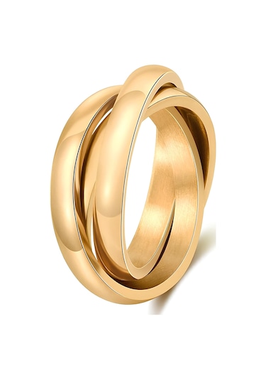 Takı Dükkanı Trinity 3lü Birbirine Geçmeli Sarmal Çelik Stres Yüzük Cl44 Sarı