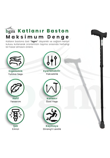 Baston Katlanabilir Denge Bastonu Yüksek Kalite Ayarlanabilir Baston Siyah