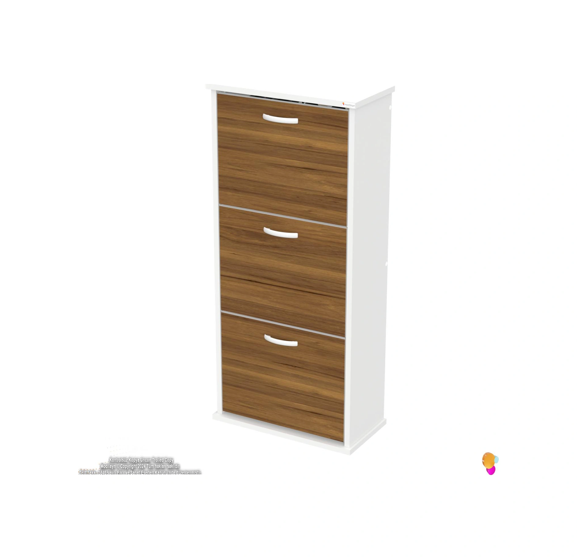 Uygar Ceviz Renk Asma Ayakkabılık Kapı Önü 3 Düşer Kapak 6 Göz Raf Bölme Ayakkabılık 52x115x25,5 Cm Ceviz