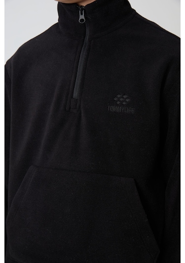 Tommy Life Siyah Kalın Yumuşak Dokulu Standart Fit Nakışlı Polar Erkek Çocuk Eşofman Takım - 11218 Siyah