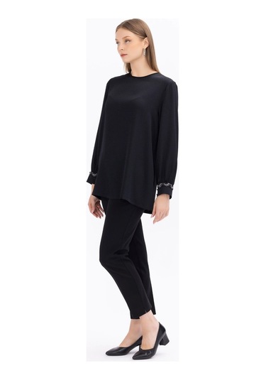 Scl Bisiklet Yaka Kol Detaylı Siyah Kadın Bluz 2321001002 001