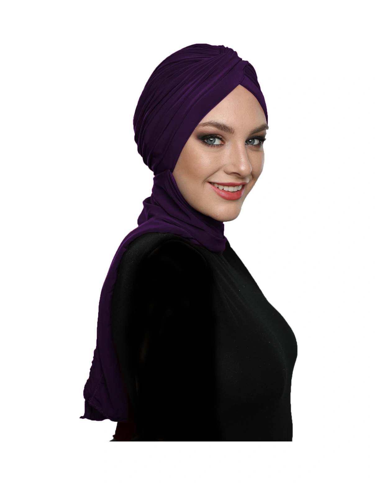 Çapraz W Atkılı Mor Hazır Türban Tesettür Bone Mor