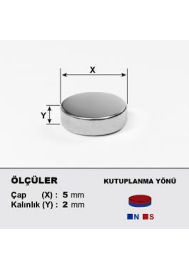 100 Adet Çap 5Mm X Kalınlık 2Mm Silindir Güçlü Neodyum Mıknatıs N11.2447