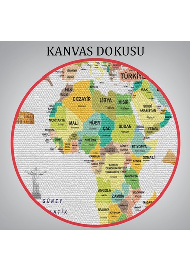 Türkçe Dünya Haritası Ülke Bayrak Ve Başkentli Kanvas Tablo 1914 95 X 55