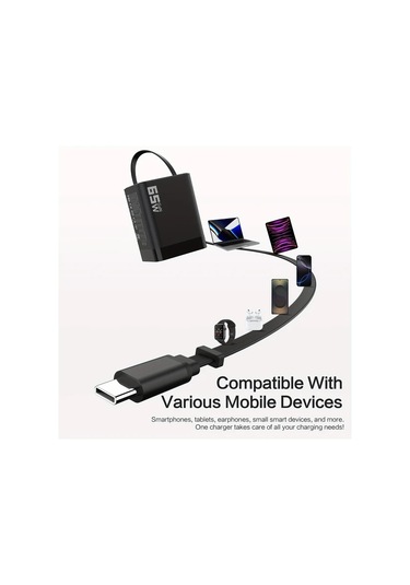 Topshop1 65w Usb C Şarj Aleti Siyah 3 Portlu Pd Hızlı Şarj Iphone Uyumlu 16 Macbook Pro Uygun Duvara Monte