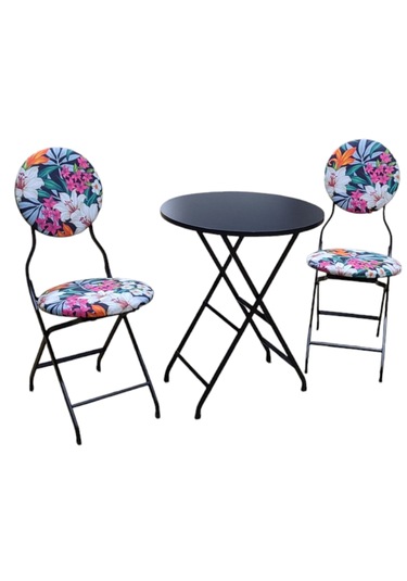 Katlanabilir Kehribar Desenli Metal Masa Ve Sandalye Takımı - 2 S