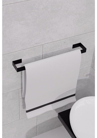 Dione Store Metal Parlak Siyah Metal Havluluk, Yapışkanlı Tasarım, Banyo Askısı Gri