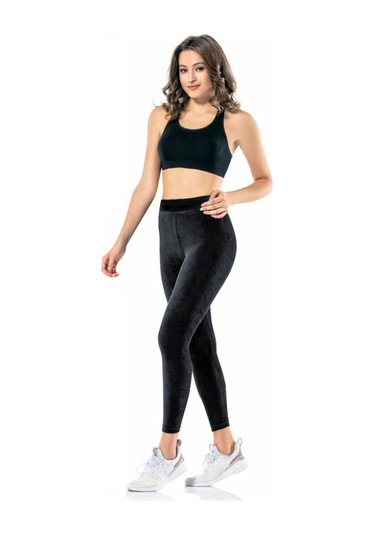 Kadın Siyah Kışlık Kadife Lycra Tayt SiYAH