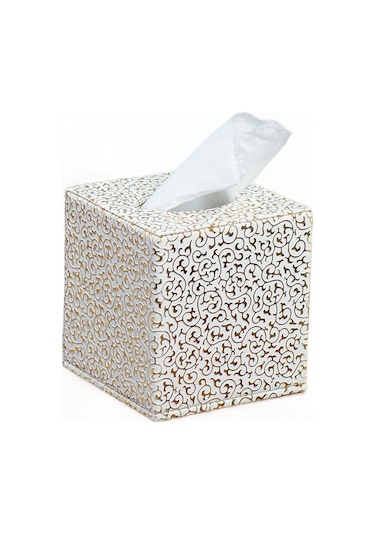 Doku Kutusu Tutucu Kılıf Kapağı Ev Ofis Otel İçin Kare Oyma Desen Dekorasyonu Doku Kutuları Beyaz