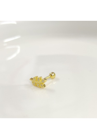 Başak Yaprak Gümüş Tragus Pıercıng - Altın Sarı Beyaz