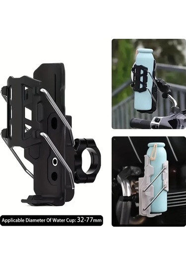 Hightower Black 360 Ayarlı Otomatik Sıkma Aletsiz Kurulum 32-77mm Tüm Şişeler İçin Motosiklet Bisiklet Bardak Tutucu Siyah
