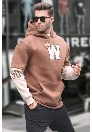 Madmext Kahverengi Nakışlı Kapüşonlu Sweatshirt 6141-kahverengi Kahverengi