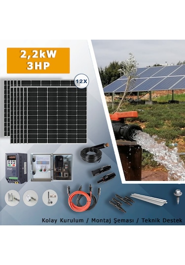 3hp-2.2kw Monofaz 230v Pompa İçin Solar Sulama Paketi