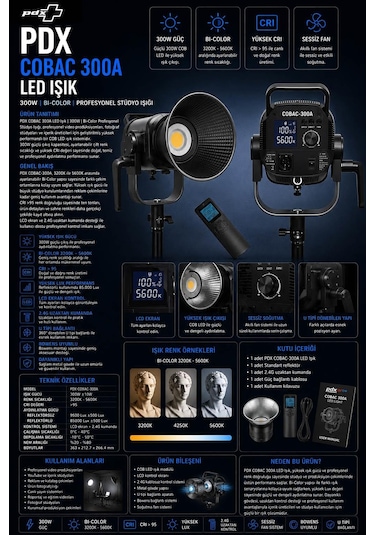 Pdx Cobac 300a Led Işık 300w Bi-color Profesyonel Stüdyo Işığı