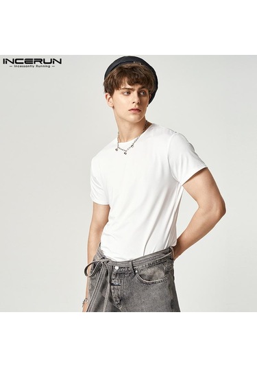 Incerun Yaz Erkek Tek Parça Kısa Kollu Fitness Romper Pijama Leotard Beyaz