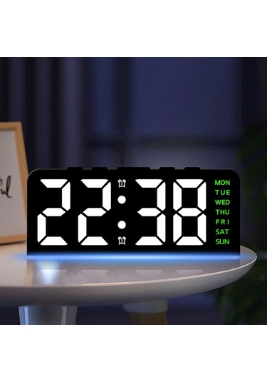 Gh8033 Led Dijital Saat Tarih Sıcaklık Göstergesi Ortam Işığı Çift Alarm Akıllı Masaüstü Saati - Beyaz Kasa / Pembe Işık Beyaz Kabuk / Pembe Işık