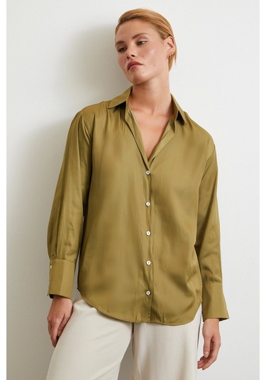 Diagonal Desen Gömlek Yeşil Yeşil