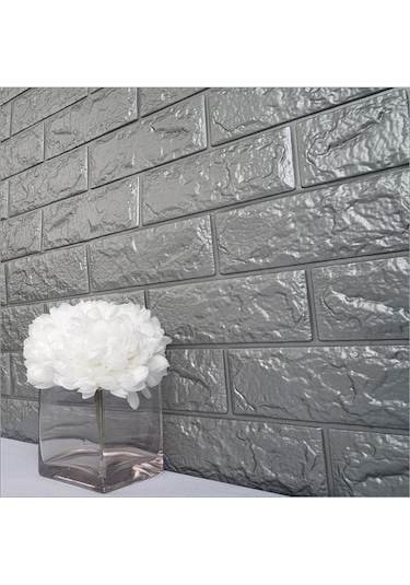 10 Adet 35x38cm Gri Kendinden Yapışkanlı Duvar Kağıdı Esnek Köpük Panel 3d Tuğla Desen