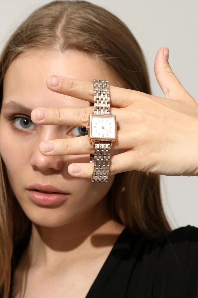 Minimal Kare Rose Kasa Rose Gümüş Kordon Kadın Kol Saati Rose Gold