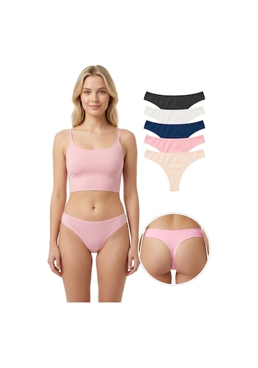 Pamuklu Basic Kadın Tanga Külot 5'li Paket-3 Çok Renkli