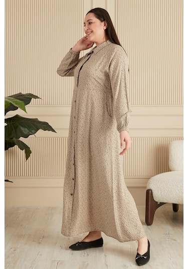 Kadin Buyuk Beden Çıtır Desen Yazlik Tesettur Elbise 001