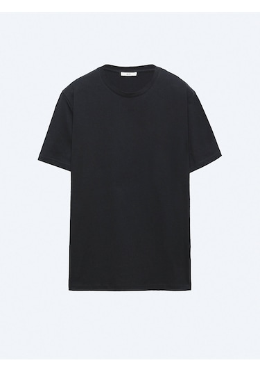Kip Unisex Siyah Düz Bisiklet Yaka %100 Pamuk T-shirt Siyah