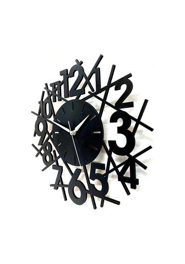 Cajuart Siyah Ahşap Çubuklu Stil Kesim 35 Cm Modern Duvar Saati Siyah