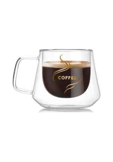 Sones Çift Duvarlı Kupa Ofis Kupaları Isı Yalıtımı Çift Kahve Kupası Kahve Cam Bardak, Stil:etiketli