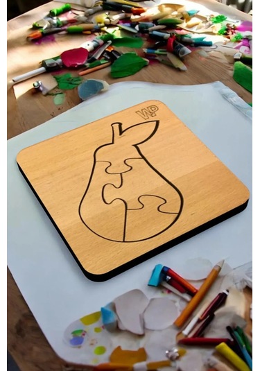Plywood Ahşap Boyanabilir Çocuklar Puzzle 4mm Armut Boya Setli
