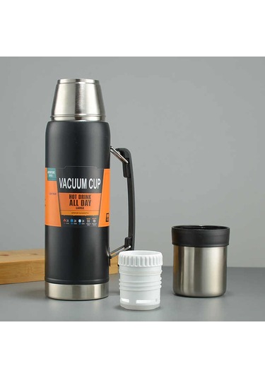 Kapris Çift Katlı Paslanmaz Çelik Kulplu Termos 1200 Ml Siyah Kap-284 Siyah