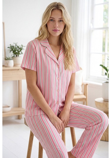 Nbb Kadın Pembe Hello Summer Önden Düğmeli Pijama Takımı