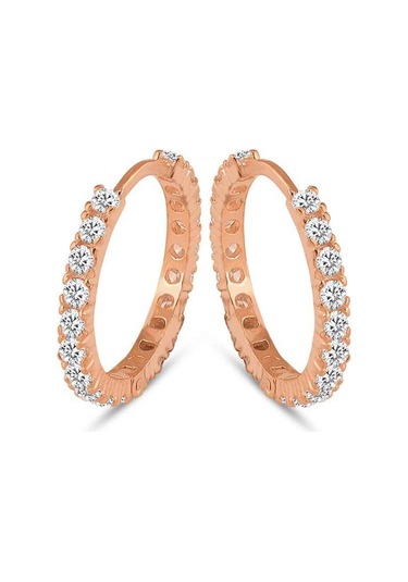 Halka Gümüş Küpe Zirkon Taşlı Rose Orta