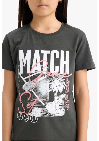 DeFacto Kız Çocuk Bisiklet Yaka Baskılı Kısa Kollu Tişört E0349A825SMAR211 Antrasit DeFacto Kız Çocuk Bisiklet Yaka Baskılı Kısa Kollu Tişört E0349A825SMAR211 Antrasit