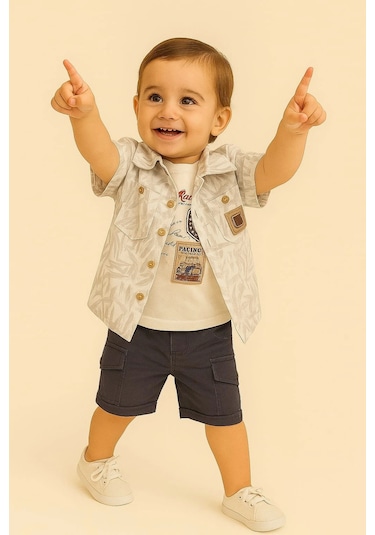 Yandan Cepli Kapri Gömlekli 3'lu Takım Gri