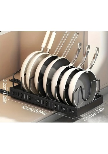 Honeybeeshop Siyah L-07 8 Bölmeli Çekmeceli Mutfak Düzenleyici Raf Ağır Metal Depolama Tencereler Tavalar İçin Ayarlanabilir Siyah