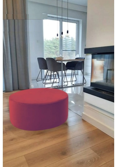 Most Ekol Yuvarlak Sandıklı Orta Sehpa 14 Bordo Kadife Kumaş Evi