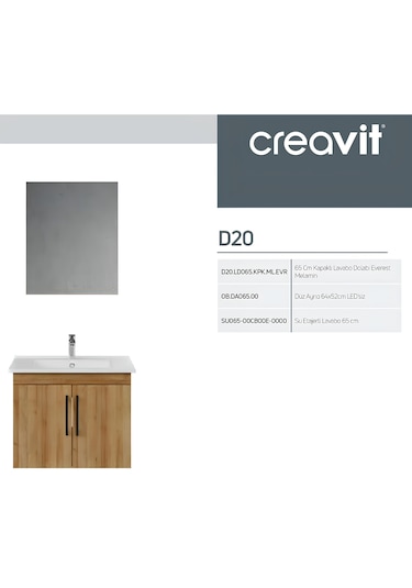 Creavit D20 Banyo Dolabı Seti Çekmeceli 65 Cm Everest Kahverengi
