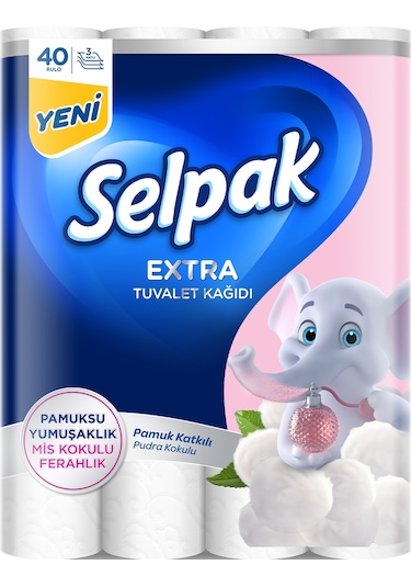 Selpak® Extra Pamuk Katkılı ve Pudra Kokulu Tuvalet Kağıdı 3 x 40 Rulo