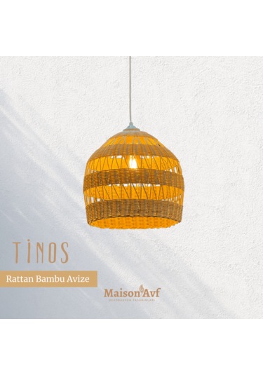 Tinos Rattan Bambu Bohem Tasarım Avize Naturel Bambu