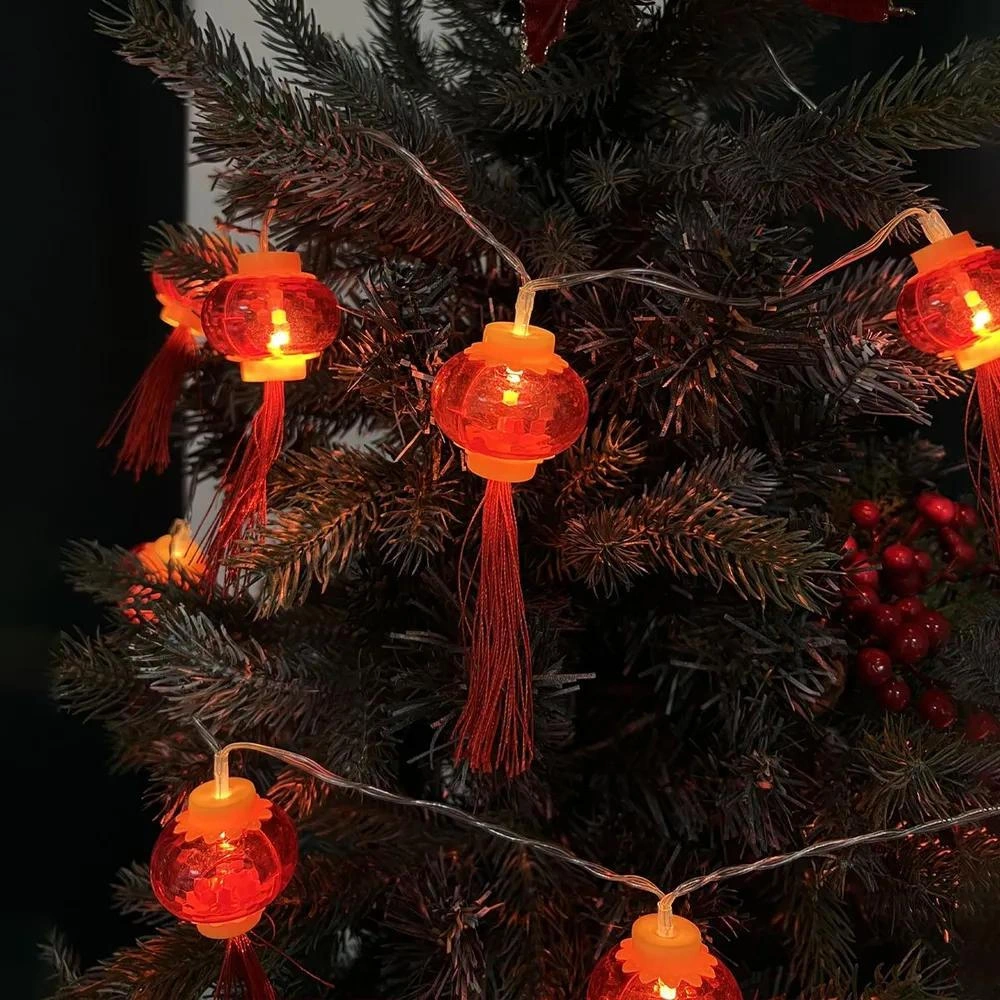 Yunboo 1.5 Metre 10 Led Çin Feneri Şekilli, Pil İle Çalışan, İç/dis Ticari Tatil Dekorasyon Işık Zinciri Kırmızı