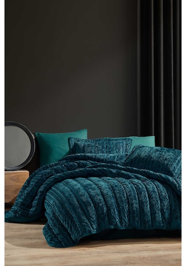 Elart Comfort Yeni Nesil Çift Kişilik Uyku Seti- 3 Parça Velvet Zümrüt Yeşili