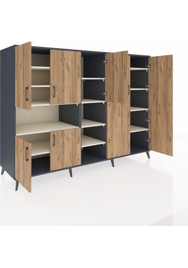 Kronos Dolap 13 Raflı 7 Kapaklı 220x59x163 Antrasit-çam/aytaşı Antrasit-çam/aytaşı