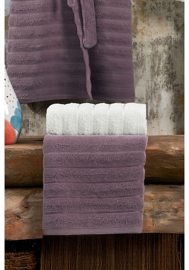 Elart Soft Bornoz Aile Seti Hamam Seti 4 Parça 70x135 Cm Mürdüm-krem Mürdüm