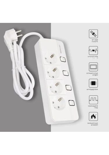 4'lü Akım Korumalı Priz, 4000 Watt, 16 Amper, Anahtarlı 0