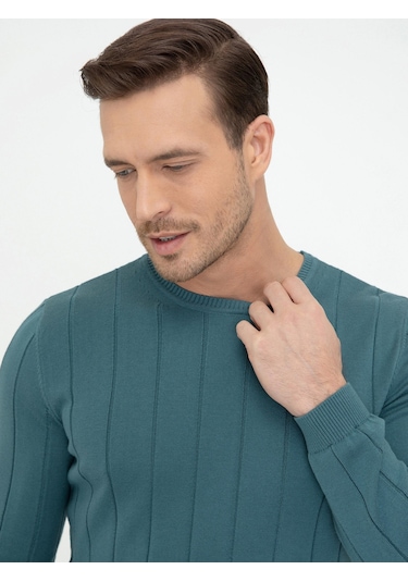 Cacharel Sax Slim Fit Bisiklet Yaka Triko Kazak Mavi